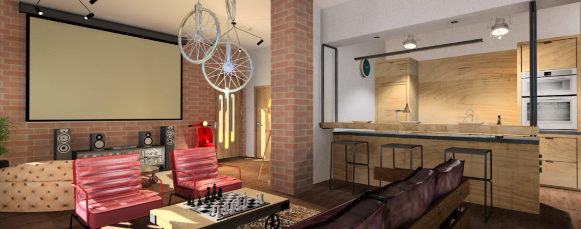 Holló Annamária lakberendező referencia  - Loft stílusú férfi lakás 